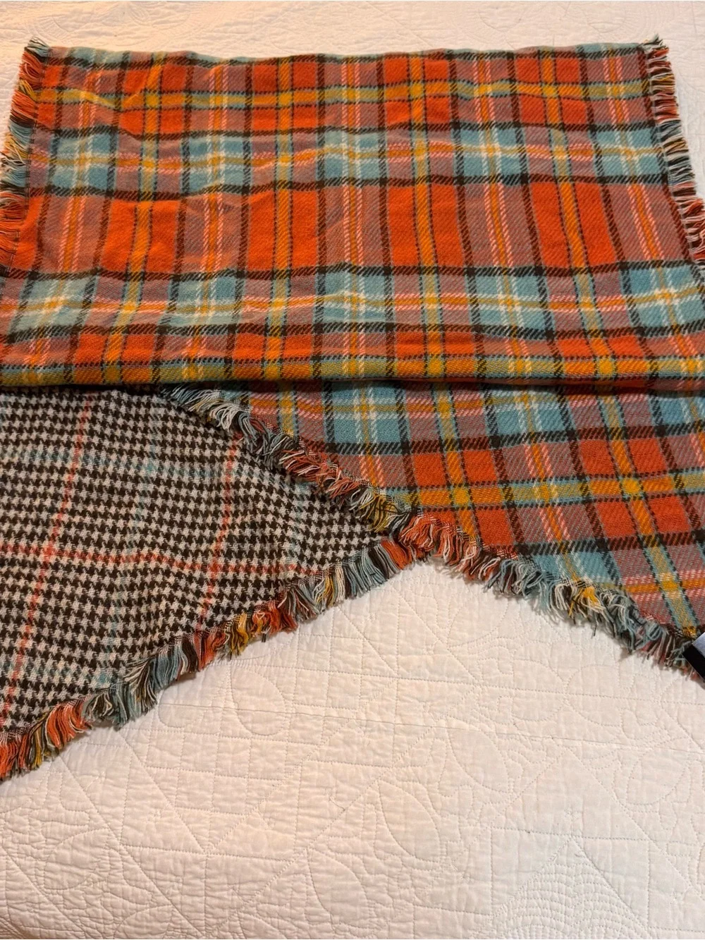 The Limited Orange & Blue Plaid Reversible Shawl Wrap Scarf